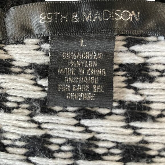 89th & Madison Sweater L B/W Houndstooth Knit Raglan Sleeve Winter Cozy Pullover - Picture 2 of 8